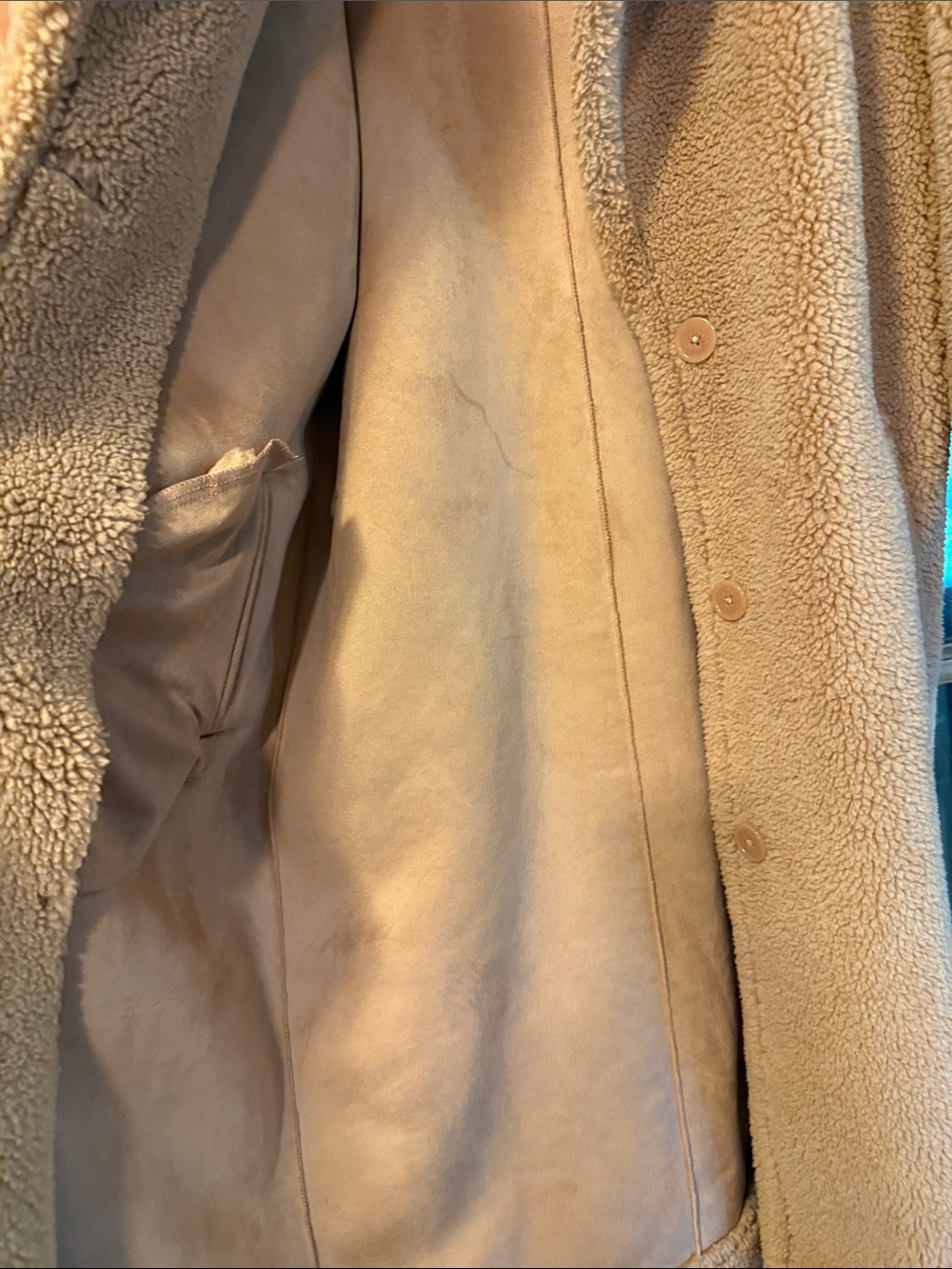 Express Tan Teddy Long Coat with Button Front - Picture 5 of 10